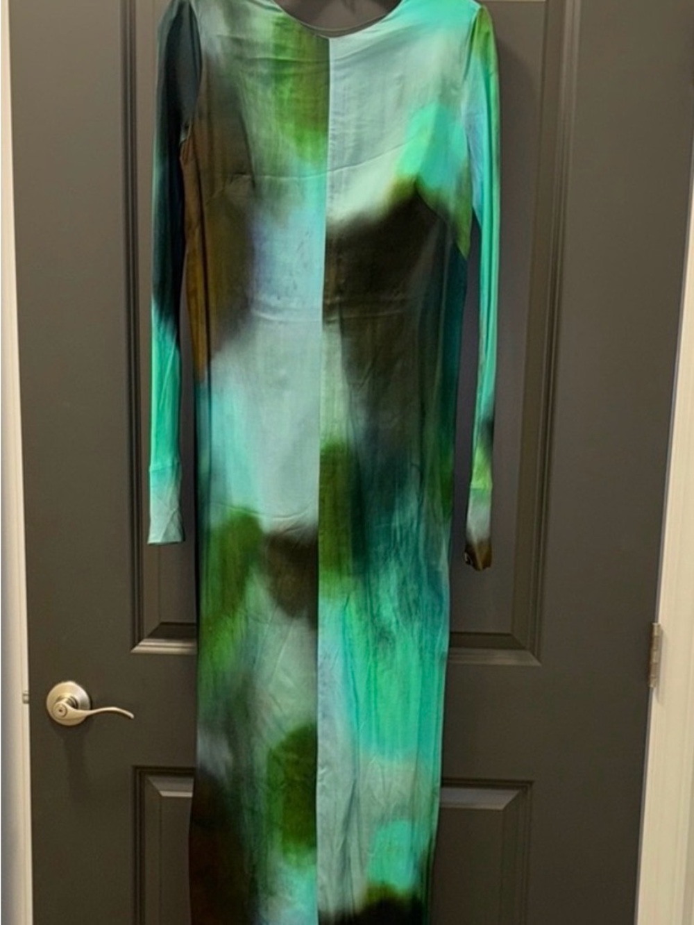 Massimo Dutti Sz S long Sleeve Green blend Midi Dress. Side zipper